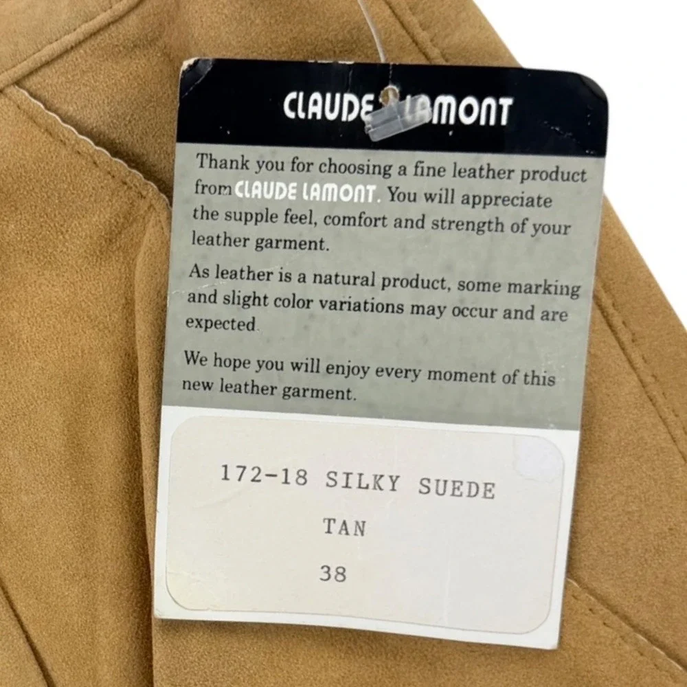 Claude Lamont Suede Pants Men 38 Tan Silky Leather‎ Pleated Raw Hem Lined NEW